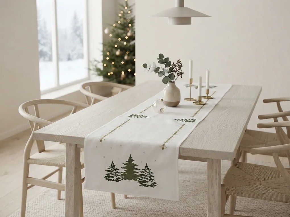 Karácsonyi asztali futó EVERGREEN CHARM 40x140 cm, fehér