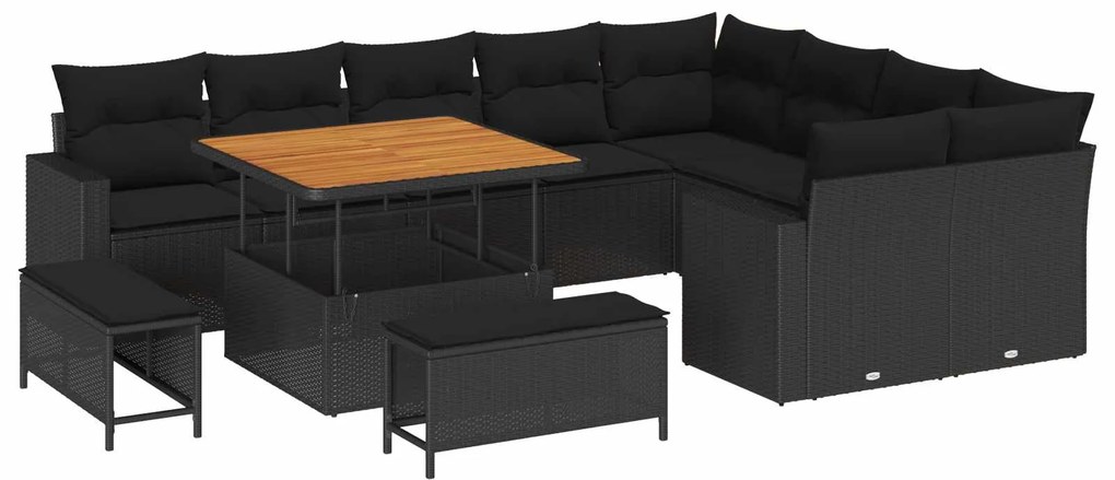 vidaXL Kerti Kanapé Szett párnával 13 pcs Fekete polirattan