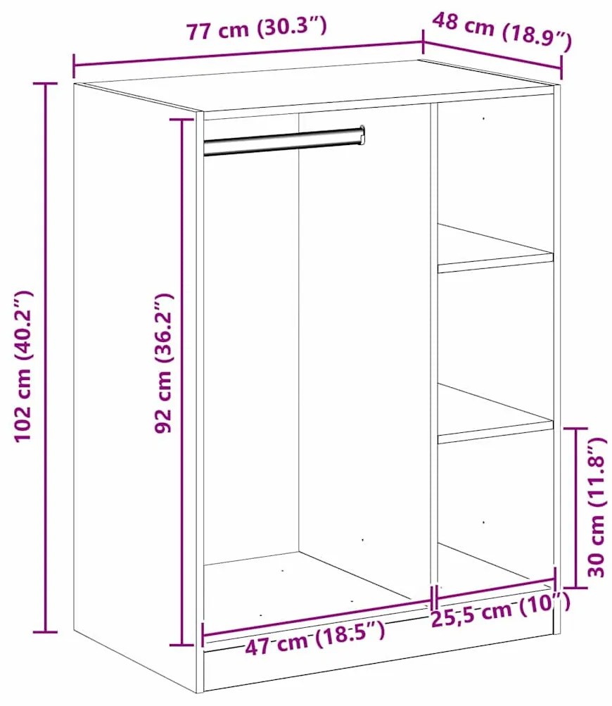 Ruhásszekrény polcokkal Régi fa 77 x 48 x 102 cm Faanyag