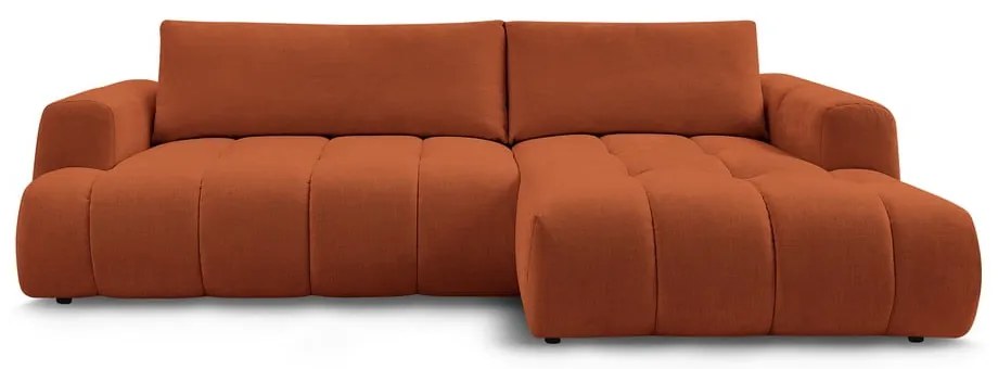 Téglavörös kinyitható-tárolóhelyes sarokkanapé (jobb oldali-heverő résszel) Fuji – Bobochic Paris