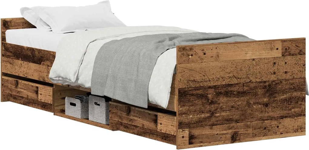 vidaXL Ágykeret fejtámlával fiókkal Öreg fa 193 x 78 x 50 cm Faanyag
