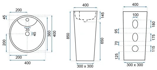 REA-U5635 - Szabadon álló BLANKA mosdó 85x40 cm kerámia/fényes fehér