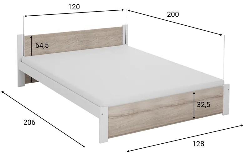 IKAROS ágy 120 x 200 cm, fehér/sonoma tölgy Ágyrács: Ágyrács nélkül, Matrac: Deluxe 10 cm matrac