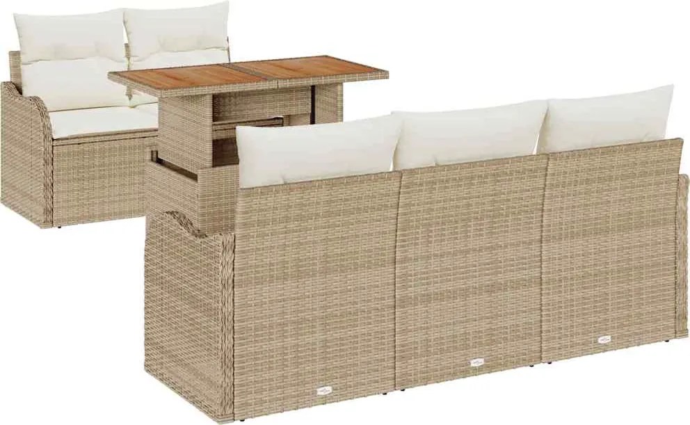 vidaXL Kerti Kanapé Szett párnával 6 pcs Beige és krém polirattan