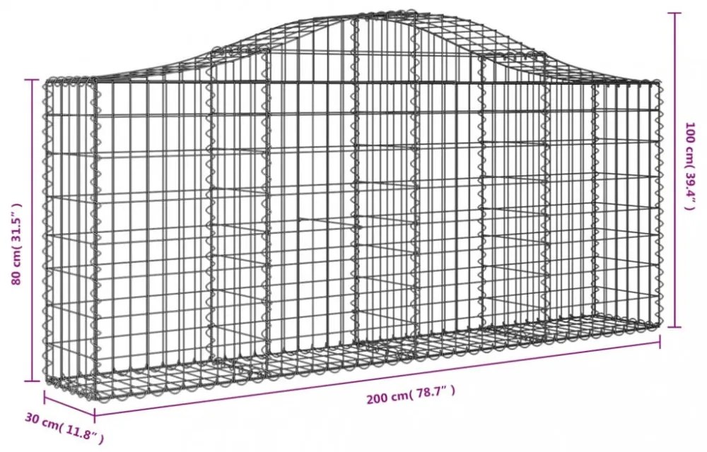 18 db íves horganyzott vas gabion kosár 200x30x80/100 cm