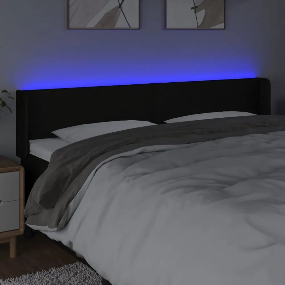 fekete szövet LED-es fejtámla 203 x 16 x 78/88 cm