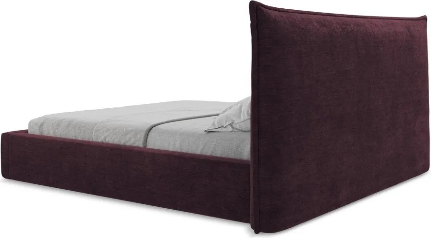 Sötétlila kárpitozott ágyneműtartós franciaágy ágyráccsal 180x200 cm Esala – Makamii