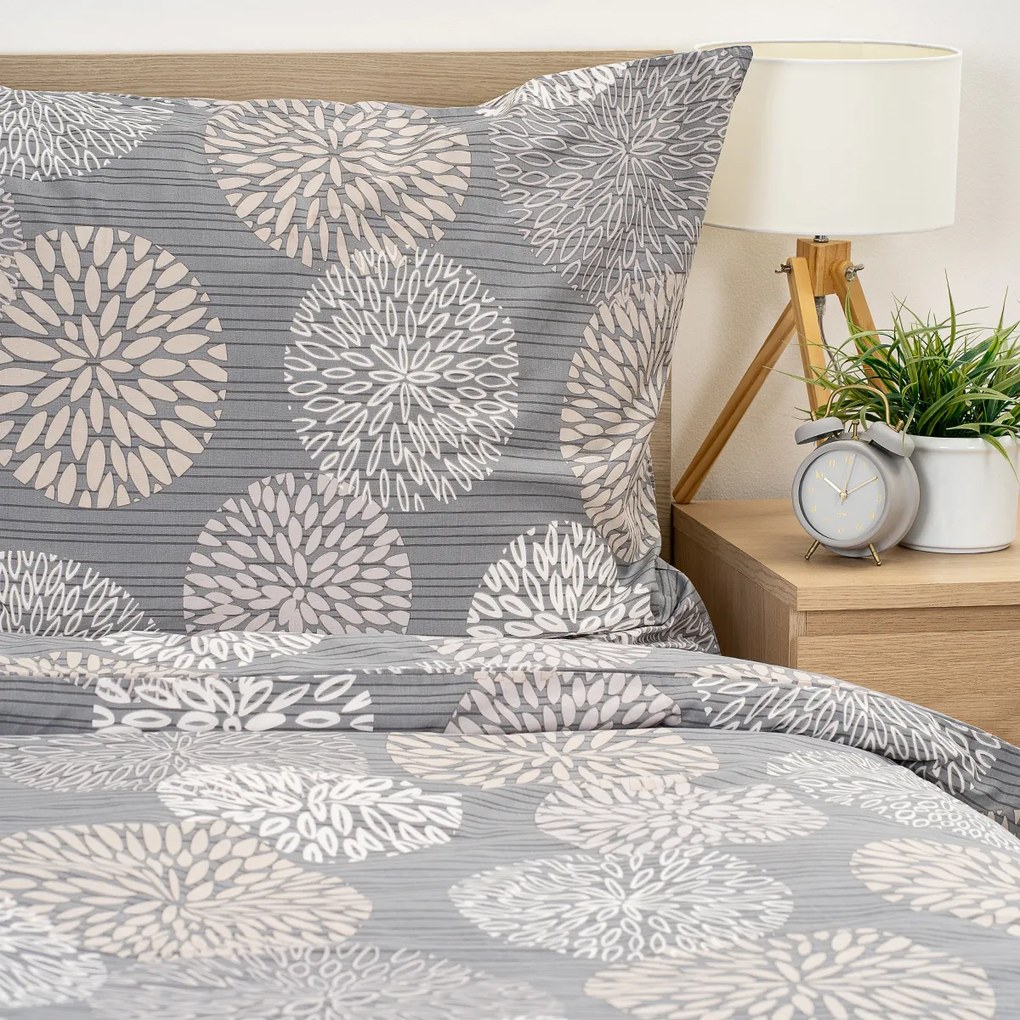 4Home Grey Petals pamut ágyneműhuzat, 220 x 200 cm, 2 db 70 x 90 cm, 220 x 200 cm, 2 db 70 x 90 cm