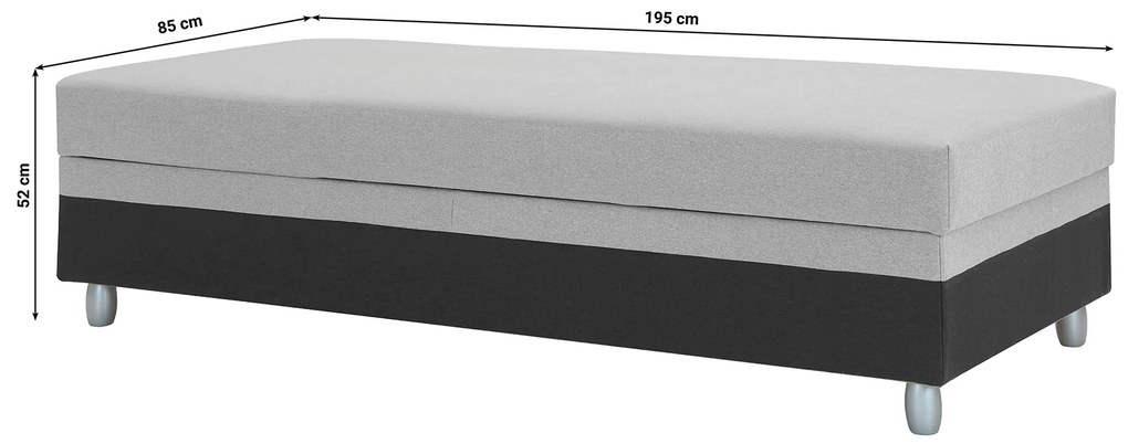 Egyszemélyes ágy 85 cm Sodak (fekete + szürke) (tárolóhellyel). 1100767
