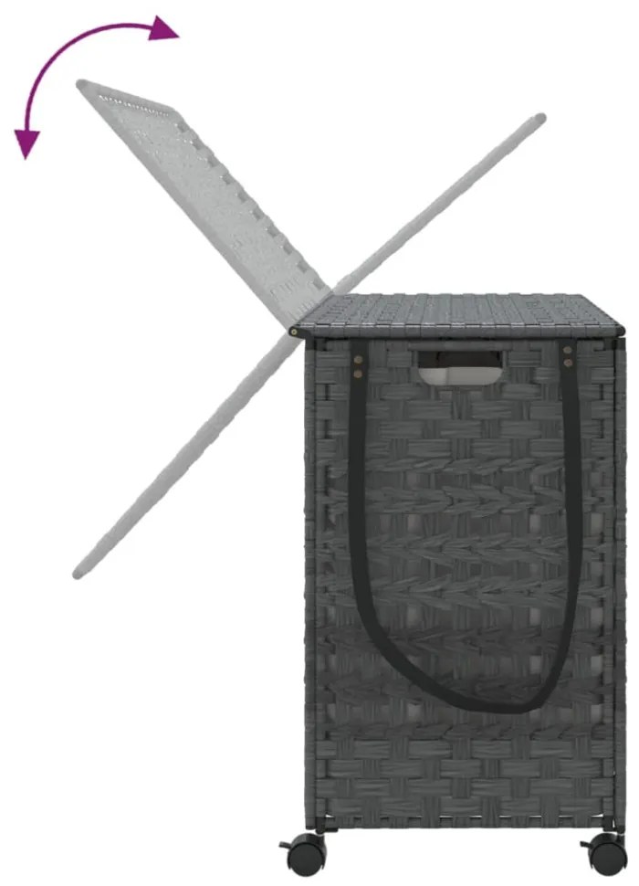 szürke rattan szennyeskosár kerekekkel 66x35x60 cm