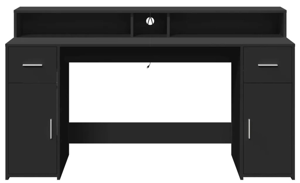 fekete szerelt fa íróasztal LED-világítással 160 x 55 x 91 cm
