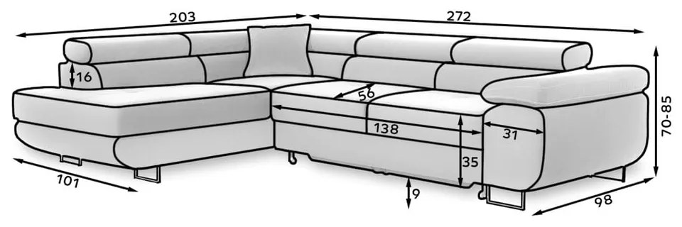 Sárga kinyitható-tárolóhelyes sarokkanapé (bal oldali-L alakú) Anton – ELTAP