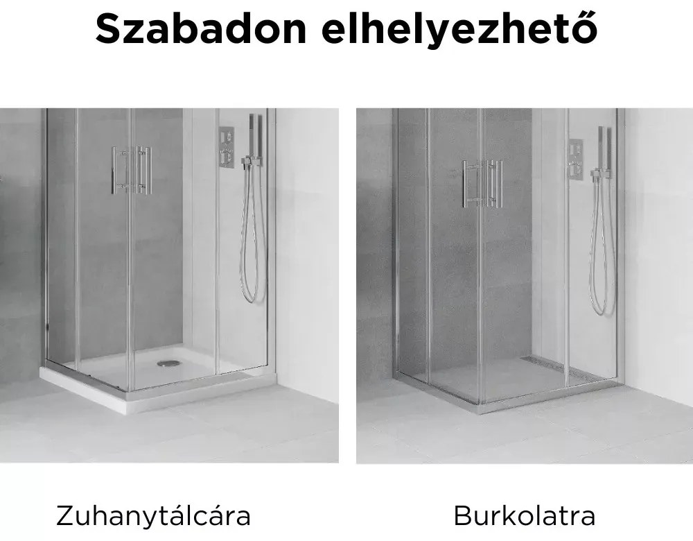 Elio 80x80 cm szögletes két tolóajtós zuhanykabin 6 mm vastag vízlepergető biztonsági üveggel, króm elemekkel, 190 cm magas