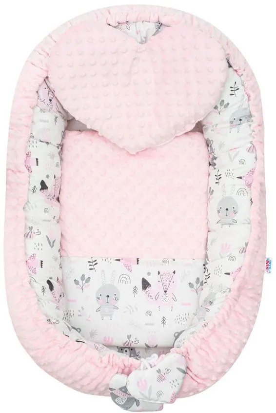 Luxus babafészek párnával és paplannal New Baby Minkyből rózsaszín