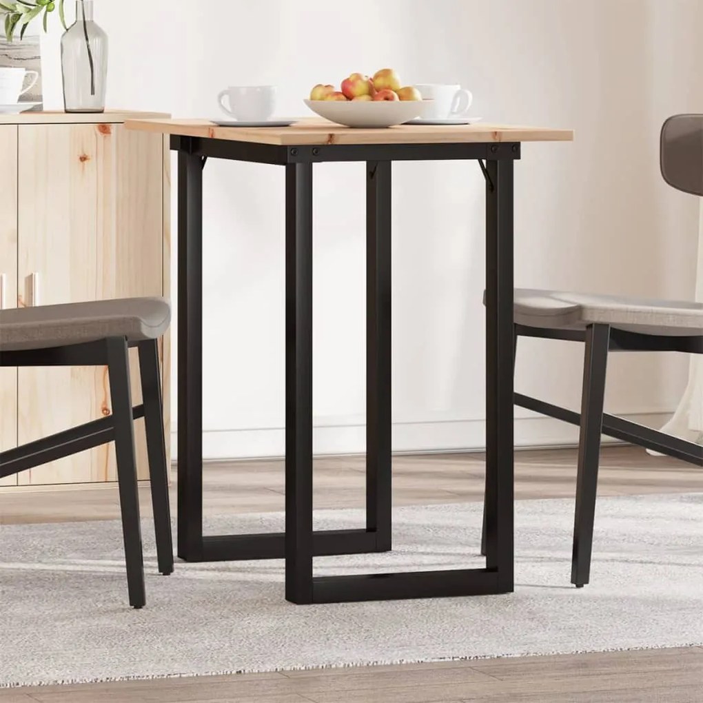 Tömör fenyőfa és acél étkezőasztal O-vázzal 80x50x75 cm
