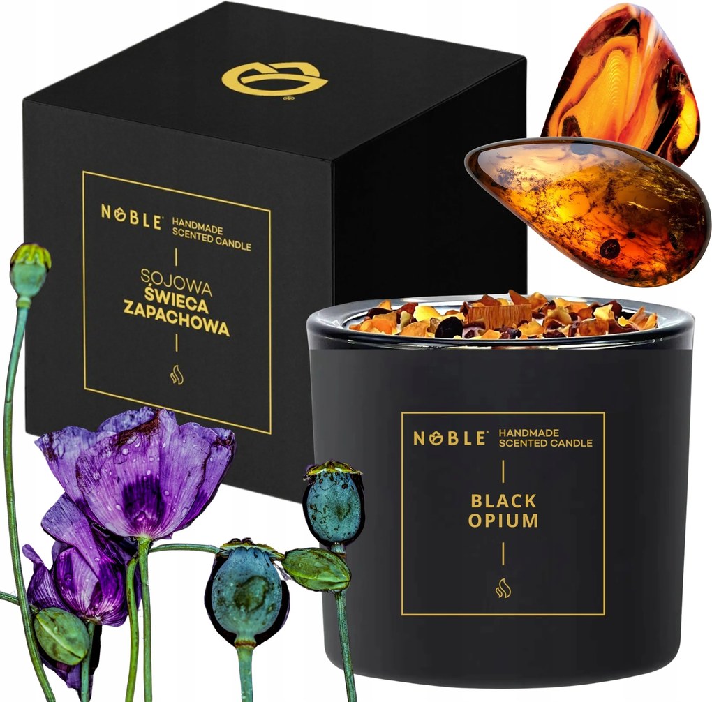 Szója illatgyertya Black Opium borostyán nagy természetes fekete Noble