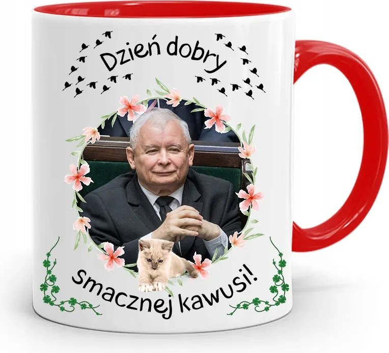 Piros Vicces Bögre Jaroslaw Kaczynski fényképes nyomattal