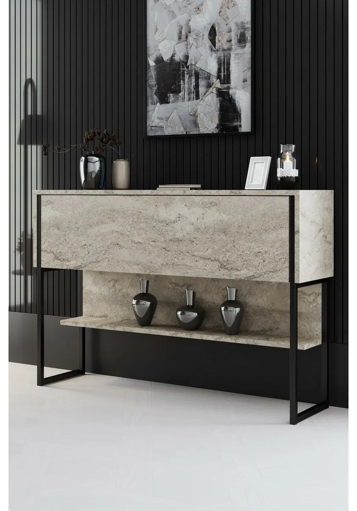 Luxe Travertine és fekete komód