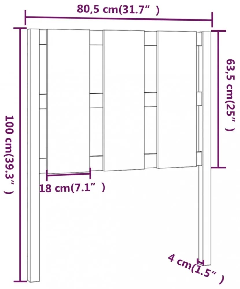fekete tömör fenyőfa ágyfejtámla 80,5 x 4 x 100 cm