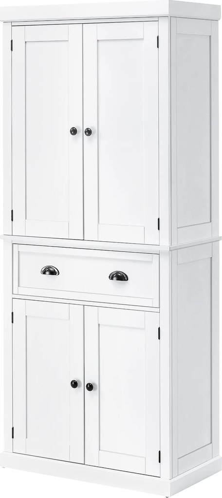 HOMCOM Konyhai Kocsi Felső és Alsó Szekrénnyel és Középső Fiókkal MDF, Forgácslap és Fém Anyagból, 76x40,5x184 cm, Fehér | Aosom
