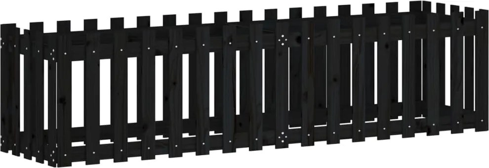 vidaXL fekete tömör fenyőfa kerti magaságyás kerítéssel 200x50x50 cm