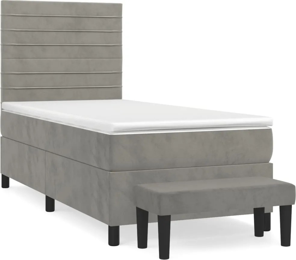 vidaXL világosszürke bársony rugós ágy matraccal 90 x 200 cm
