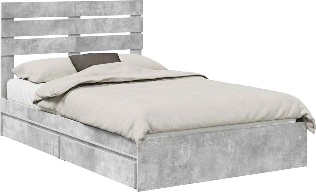 vidaXL Tárolós Ágy fejtámlával Beton Szürke 135 x 190 cm Faanyag