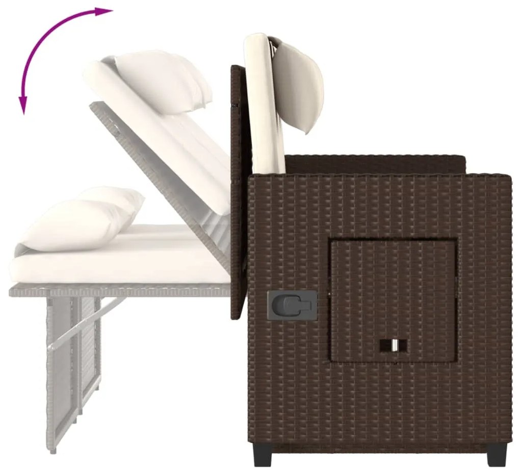 barna polyrattan dönthető kerti pad párnával