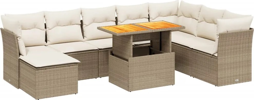 vidaXL 9 részes bézs polyrattan kerti ülőgarnitúra párnákkal