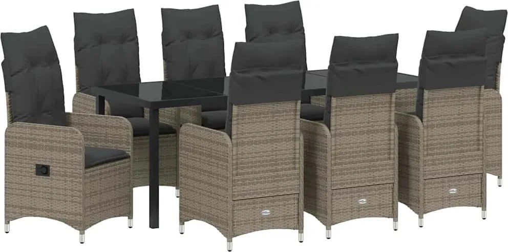 vidaXL Kert étkező szett párnával 9 pcs Szürke polirattan