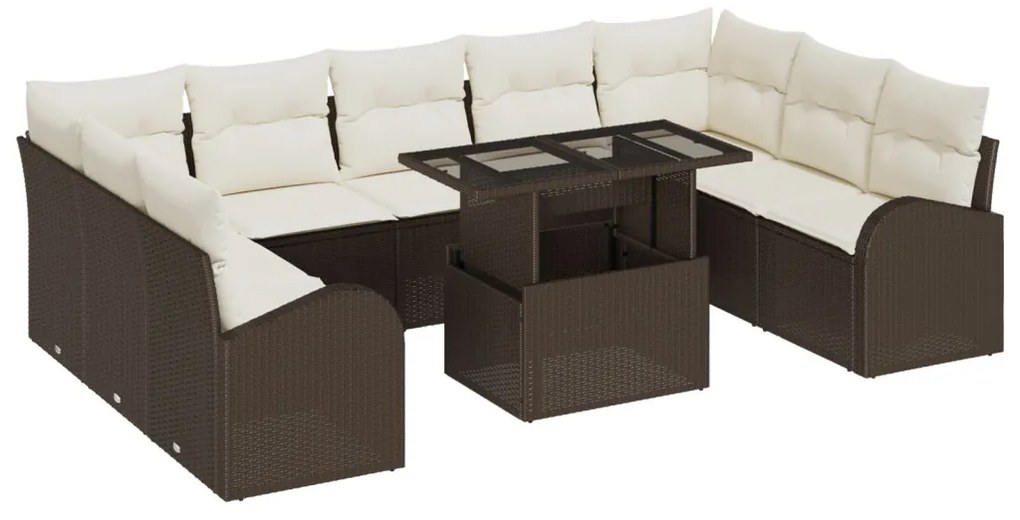 10 darabos Kerti Sofa Szett párnákkal Barna Poli Rattan