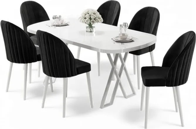 Kaye étkezőgarnitúra, fehér-fekete, 168 cm – TR240CHR2828