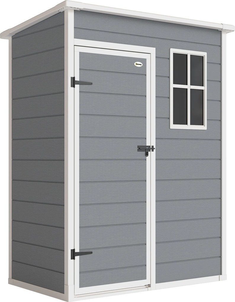 Outsunny Kerti Fészer 1.14 m² Szerszámtároló - zárható ajtó, szellőztetés és ablak - méretei: 151L x 92W x 193H cm - műanyag, szürke | Aosom