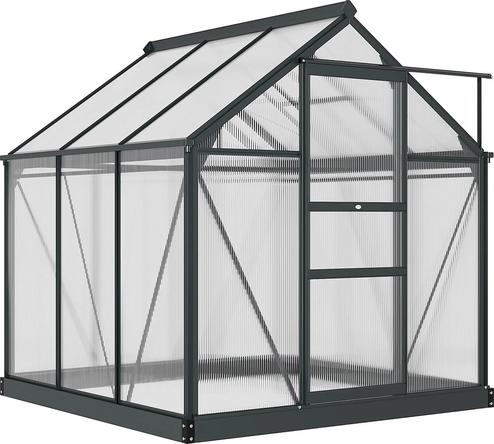 Outsunny Polikarbonát Kerti Üvegház 3.65m² Alumínium Üvegház Kerthez 190 x 192 x 201 cm UV-ellenálló, megerősített alapzattal, csatornával, tetőablakk