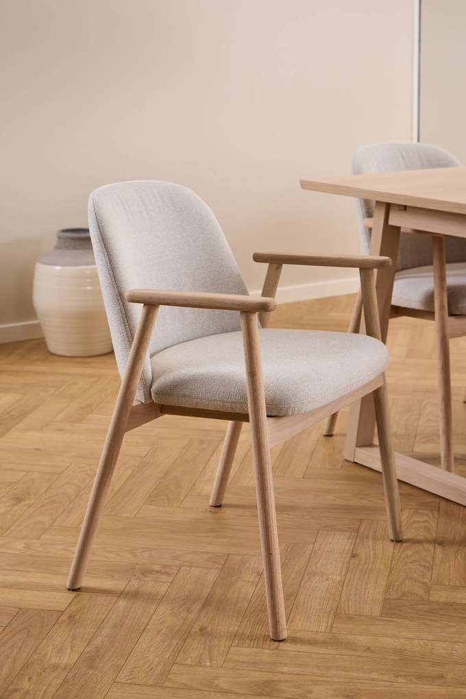 MAZZONI EXPORT RODERIC Bézs (Apia 453 szövet)/fehérített olajozott tölgyfa váz - RETRO FA SZÉK ZSENÍLIA NAPPALIBA ÉTKEZŐBE KONYHÁBA