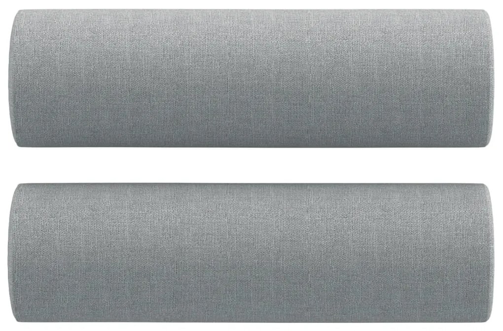 2 személyes világosszürke szövet kanapé díszpárnákkal 140 cm