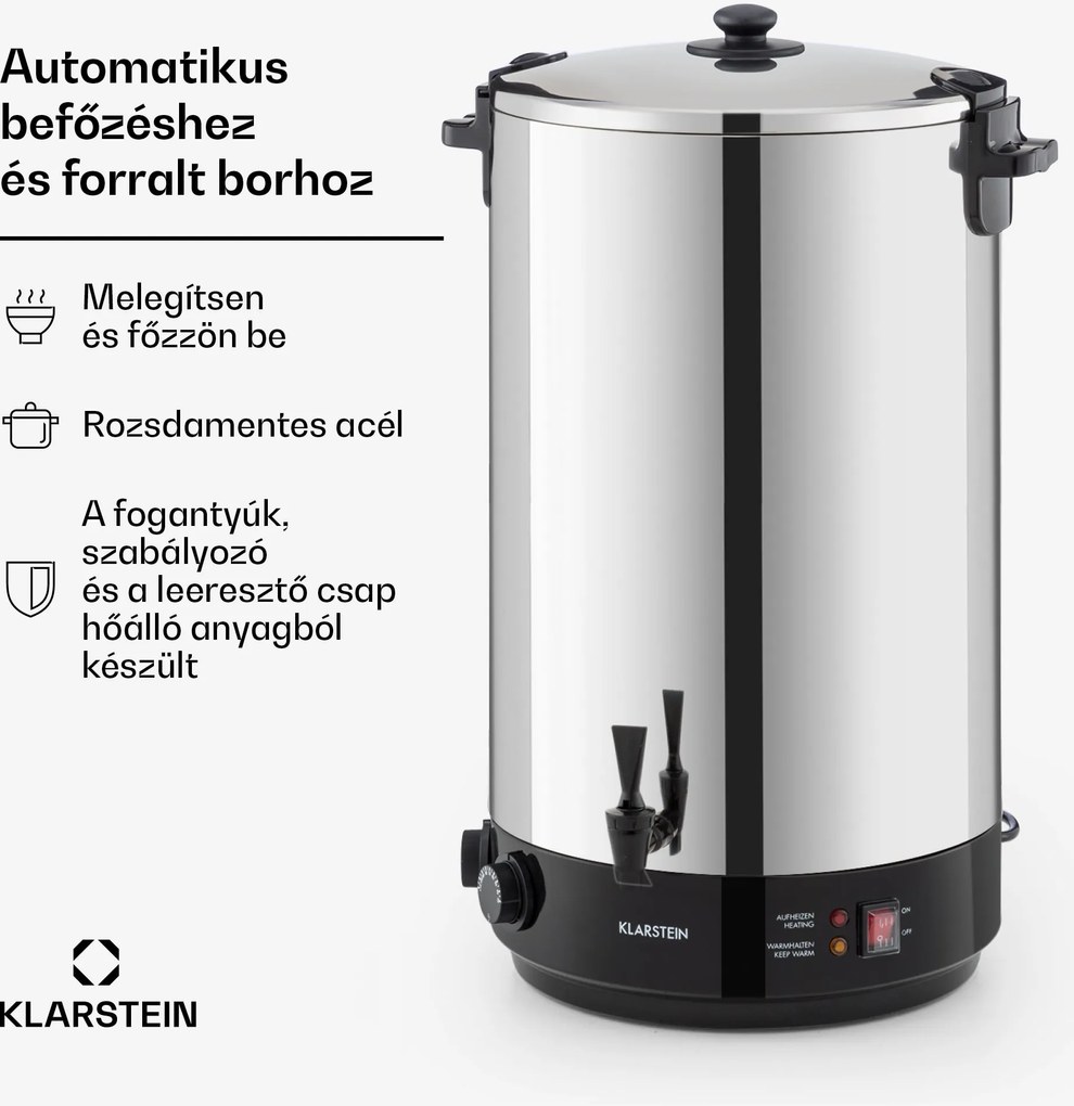 Klarstein KonfiStar 60, befőzőautomata, italadagoló, 60 l, 2500 W, 100 °C, 120 perc, rozsdamentes acél