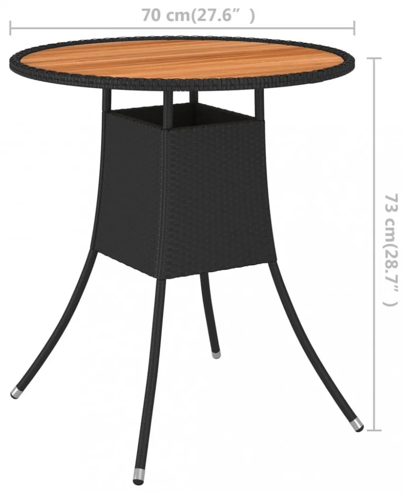 fekete polyrattan és tömör akácfa kerti étkezőasztal Ø 70 cm