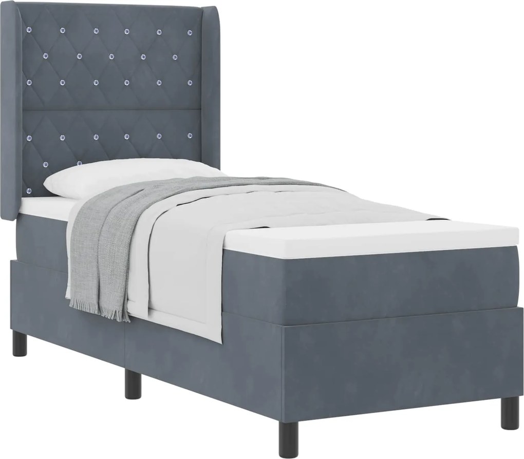 vidaXL Boxrugós ágy matracmal Sötétszürke 80 x 200 cm Bársony