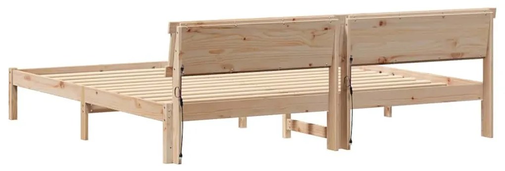 Ágykeret LED -es lámpákkal Barna 200 x 200 cm Tömör fenyőfa