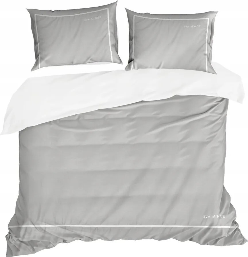 Szatén ágyneműhuzat Eva 160x200 Eva Minge szürke fehér szegély hímzett logó
