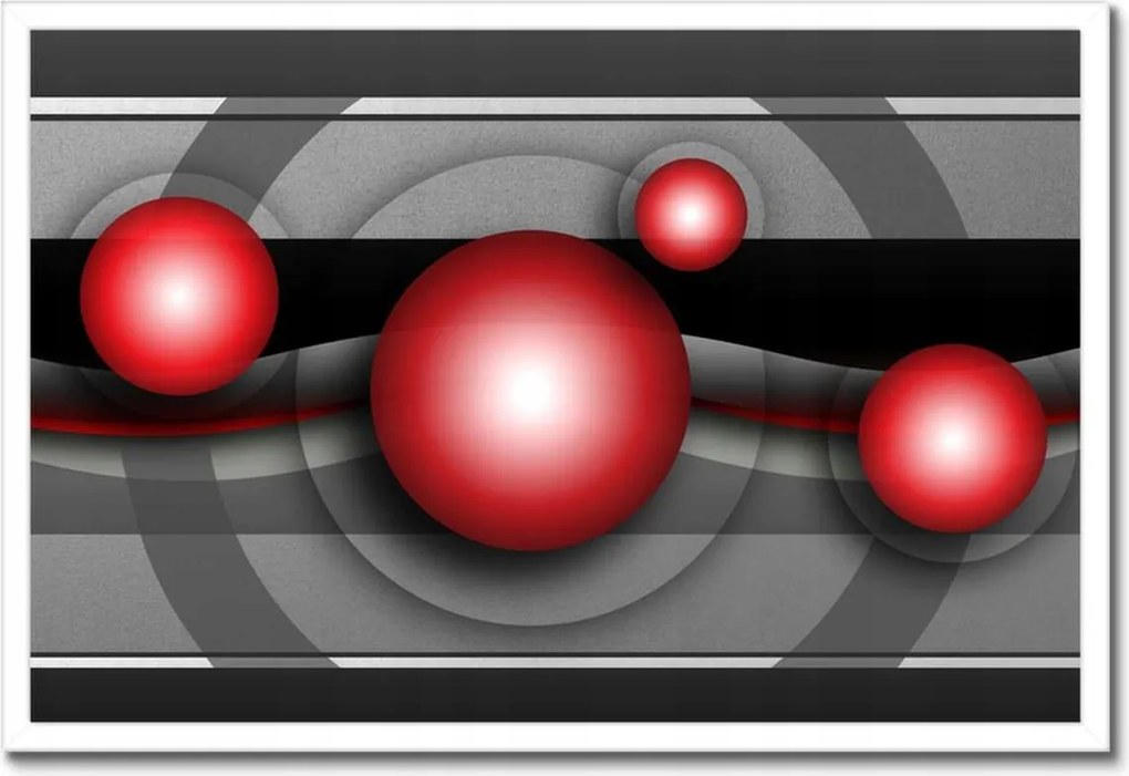 Poszterek keretben 60x40 Piros gömbök szürke alapon Absztrakt
