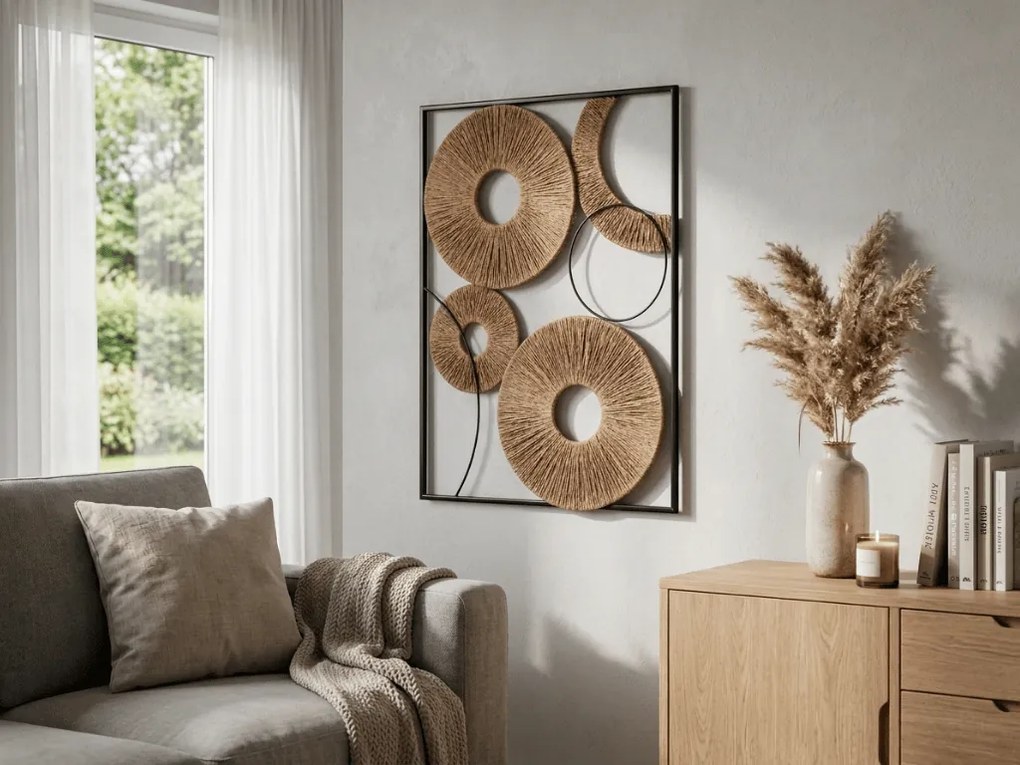 Fali dekoráció CIRCLES fém 48x68 cm, fekete / barna