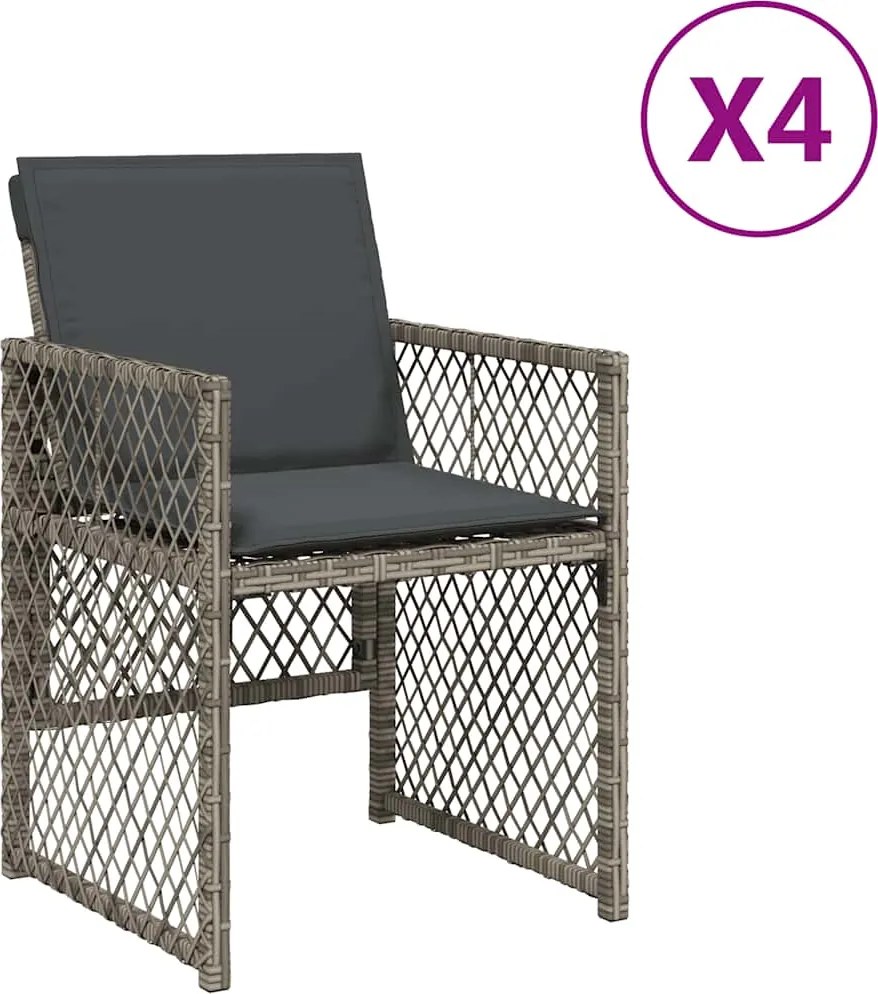 vidaXL 4 db szürke polyrattan kerti szék párnával