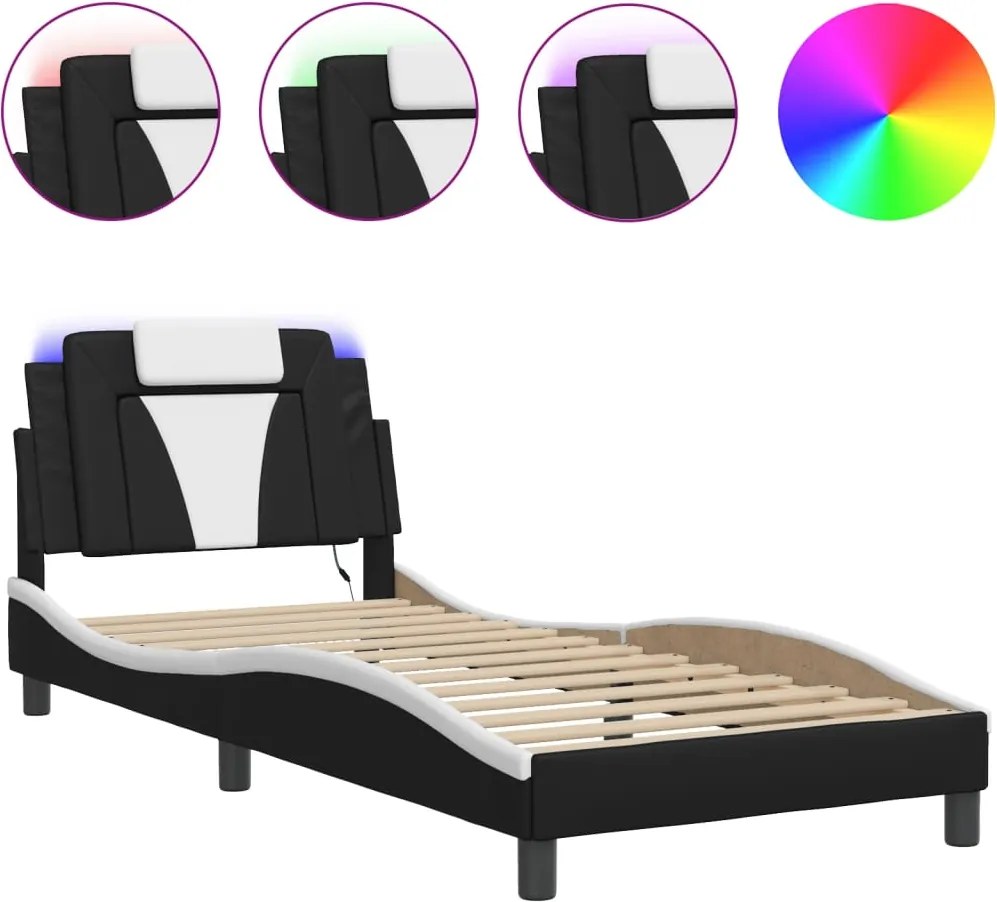 vidaXL fekete és fehér ágykeret Viana LED-ekkel matrac nélkül 90x190 cm