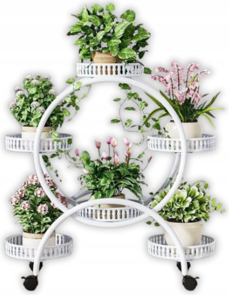 Virágágyás Fém Állvány Kerekekkel Loft Növények Fehér 75 cm