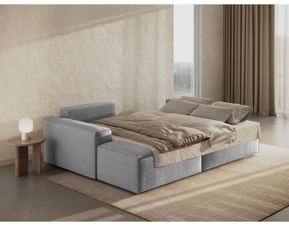 Világosszürke buklé kinyitható sarokkanapé (bal oldali) Jodie – Micadoni Home