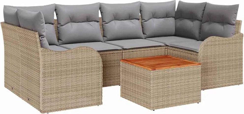 vidaXL Kerti Kanapé Szett párnával 7 pcs Bézs polirattan