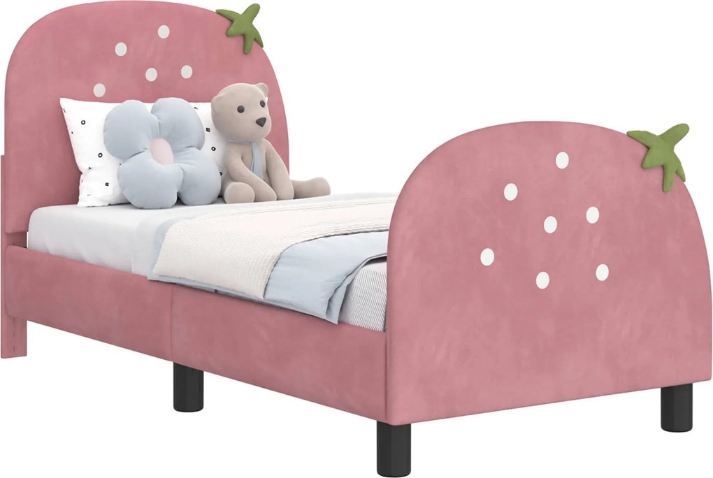 vidaXL Gyerekágy keret fejtámlával Rózsaszín 70 x 140 cm Bársony