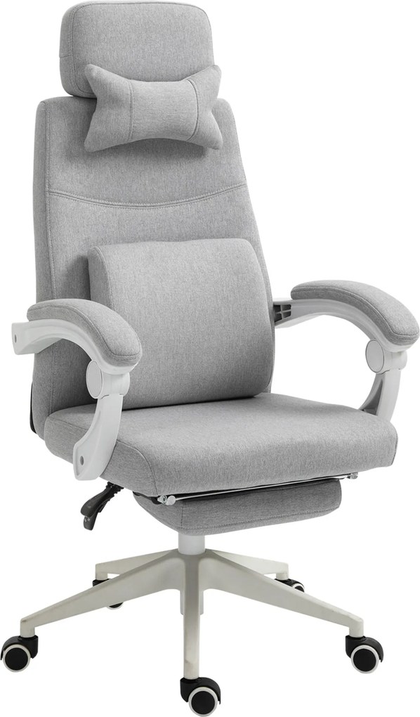Vinsetto Irodai Szék, Ergonomikus Íróasztali Szék Fejtámlával, Ágyéki Párnával, Magasságban Állítható Játék Szék Lábpihentetővel, Magas Hátú, Szürke 6